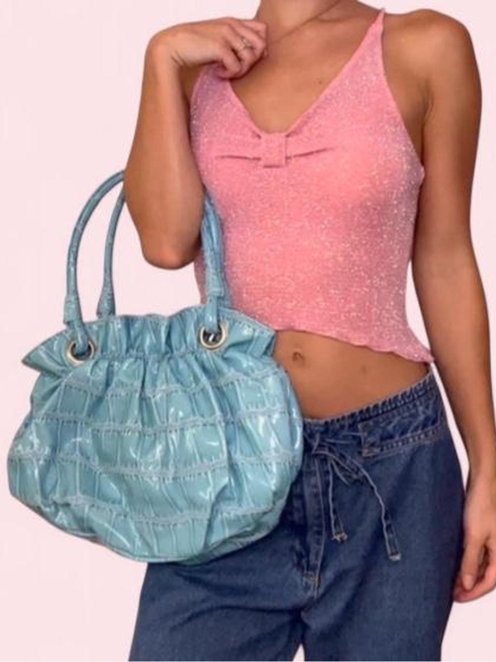 Y2K Baby Blue Ruffle Shoulder Bag - Picture 5 of 8